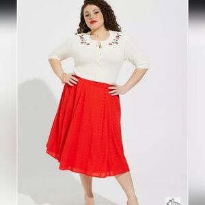 Torrid Retro Chic Red Eyelet Midi Skirt | Size 2X (2) | Vintage Style